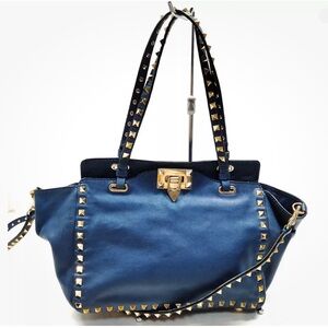 Valentino Garavani Blue Shoulder Bag with Gold Studs